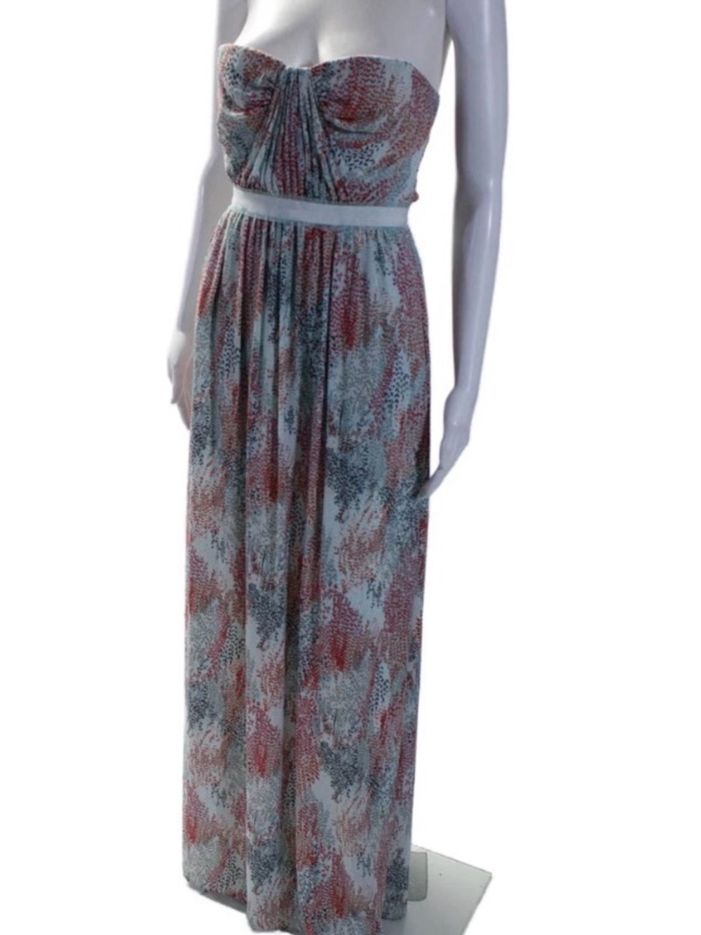 BCBGMaxAzria Strapless Maxi Dress in White, Coral and Teal